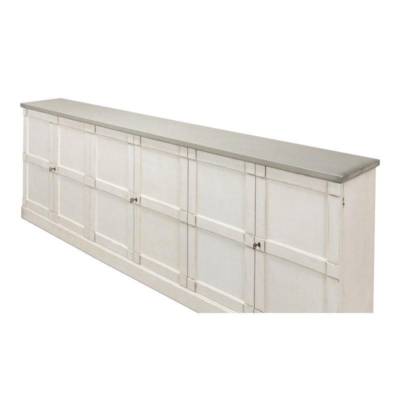Boxholm 112'' W Solid Wood Sideboard, Stucco White/Gray Quartz
