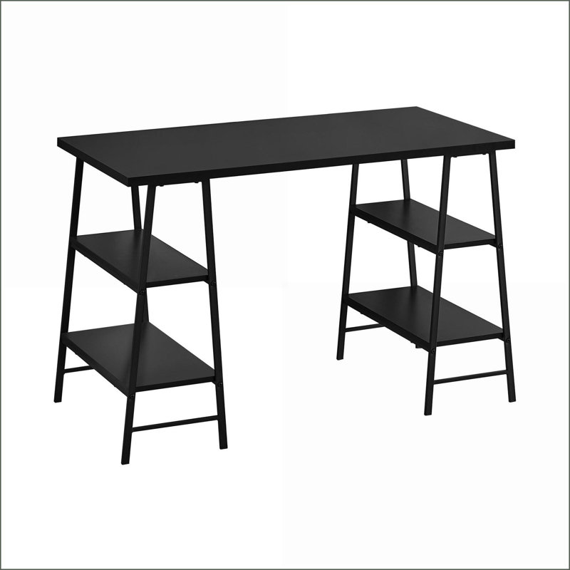 Desks, 48” L Industrial Home Office Computer Desk with Storage Shelves | Black Laminate | Black Metal, Black, Black