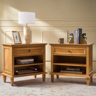 Arthelia Wladimir Transitional 28'' W 1-Drawer Nightstand with Solid Wood Legs and Built-in Charging Station (Set of 2)