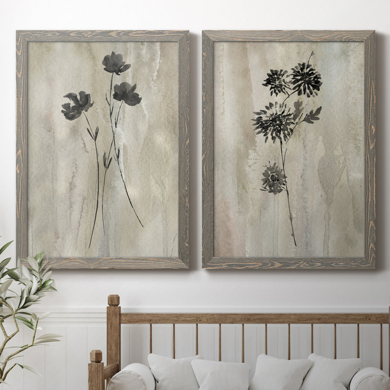«Sumi-E Silhouette III», ensemble de 2 reproductions d'art, Toile encadrée, H 31,5 po x l 47 po, Grey