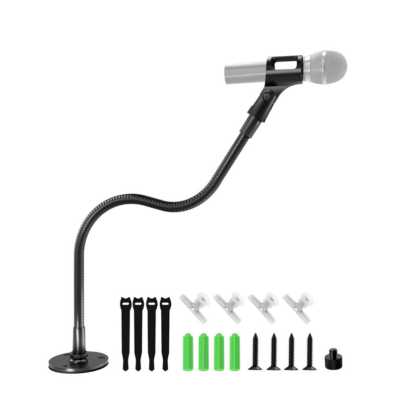 Support pour microphone à col-de-cygne de 19 pouces, support de bureau flexible à fixation murale pour bureau et mural avec base à bride, idéal pour un podium, un studio, une conférence, un balado, un jeu, une diffusion en continu