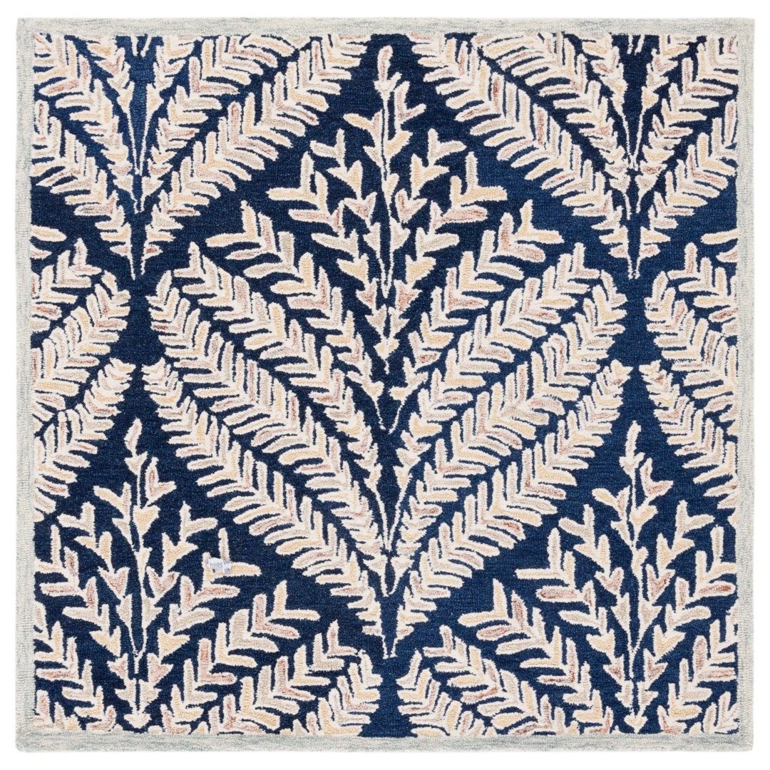 Arisdelsy Floral Handmade Tufted Wool Navy/Ivory Area Rug Lark Manor™ Rug 