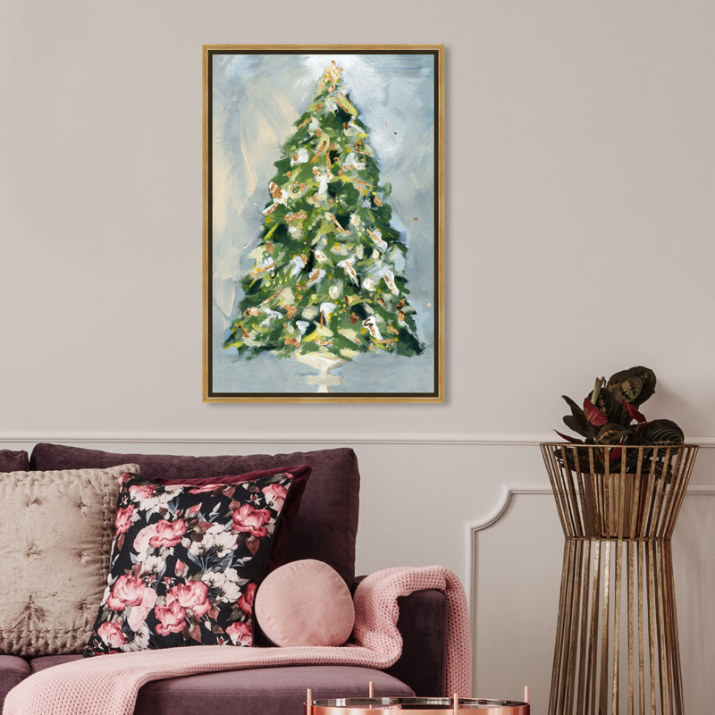 «Christmas Tree 3», peinture sur toile, Flotteur doré, H 30 po x l 20 po x P 2 po