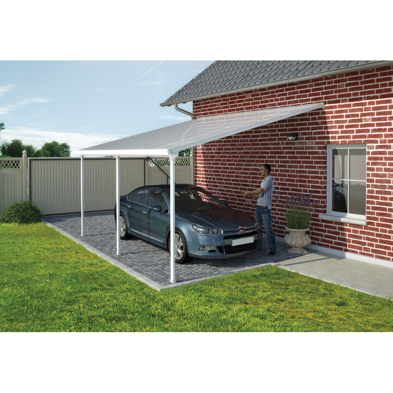 Palram - Canopia Feria 13' W x 26' D  Galvanized Steel Polycarbonate Carport Canopy White/Diffused Clear