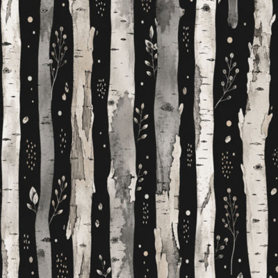 Peel and Stick Wallpaper Black White Birch Tree Forest Bark Wall Mural 23.6"W x 118"H Self Adhesive Removable