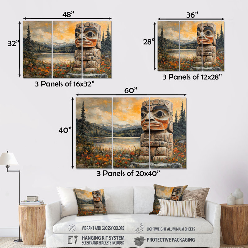 Ensemble de décorations murales totem orange «American Totem», Métal métal, H 28 po x l 36 po x P 1 po