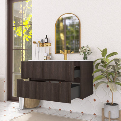 Modern Fluted Bathroom Vanity - Water-resistant Build