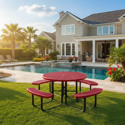 Outdoor Furniture 8-Person Coated Heavy-Duty Picnic Table with Umbrella Hole, Commercial-Grade Patio Dining Table