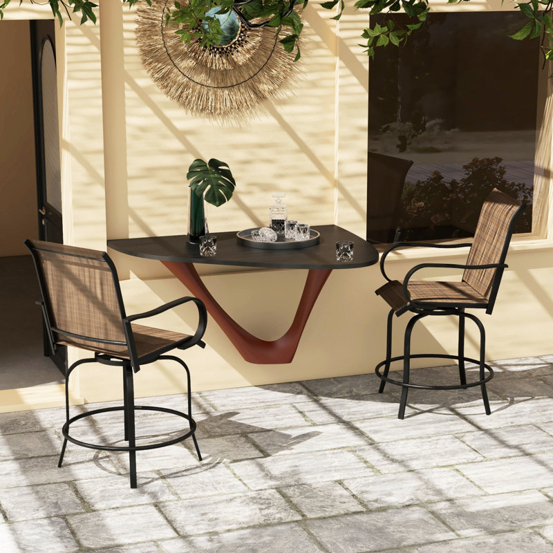 2Pcs Patio Backyard Bar Stools, 360 Swivel Armrest Chairs With High Mesh Fabric, Steel Frame For Poolside, Balcony, Tan Balcony Stools , , Fabric & Patio,
