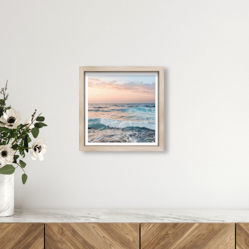 Foamy Surf II Print by Oliver Gal, 13.5" H x 13.5" W, Natural Oak Shadowbox