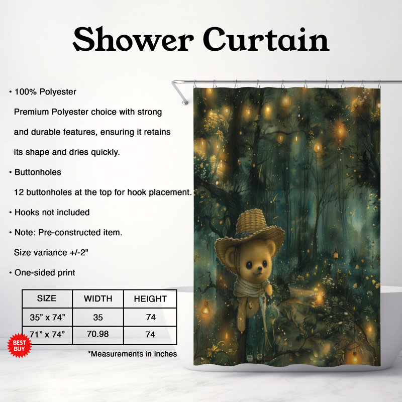 Bear Cuddles - Rideau de douche Premium, H 74 po x l 71 po