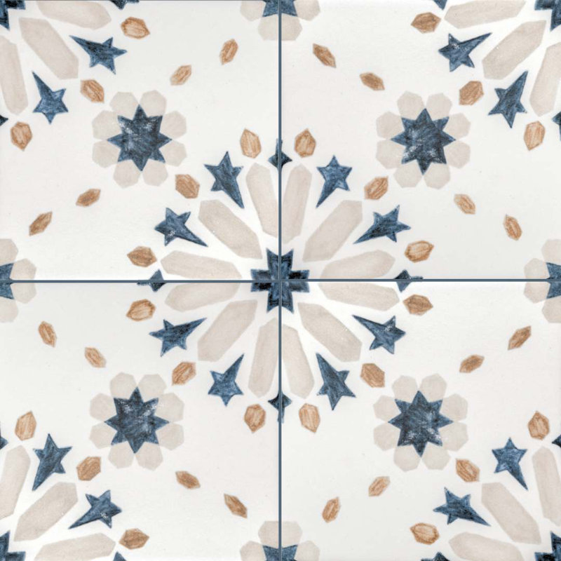 Dahlia 6" x 6" Patterned Matte Porcelain Tile, Blue