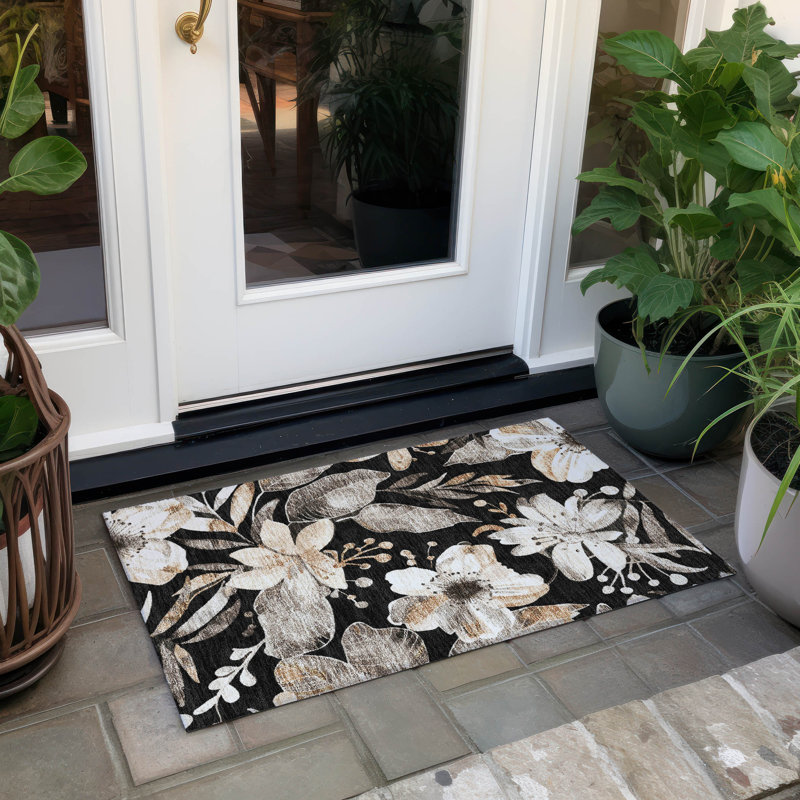 Machine Washable Indoor/Outdoor London ACN2260 Floral Rug, Rectangle 1'8" x 2'6"