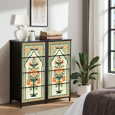 4 Drawer Dresser for Bedroom, Narrow Chest of Drawers, Wooden Top and Study Iron Frame 18"x37.5"-(WxH)