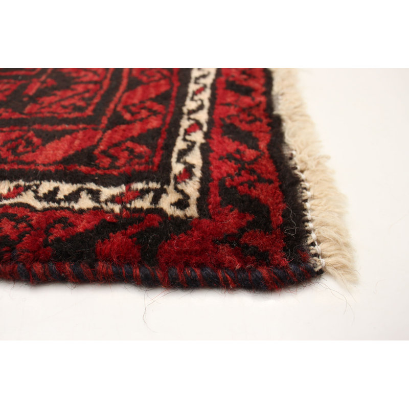 Tapis rouge en laine noué à la main de conception unique 3 pi 4 po x 6 pi 1 po Dalys
