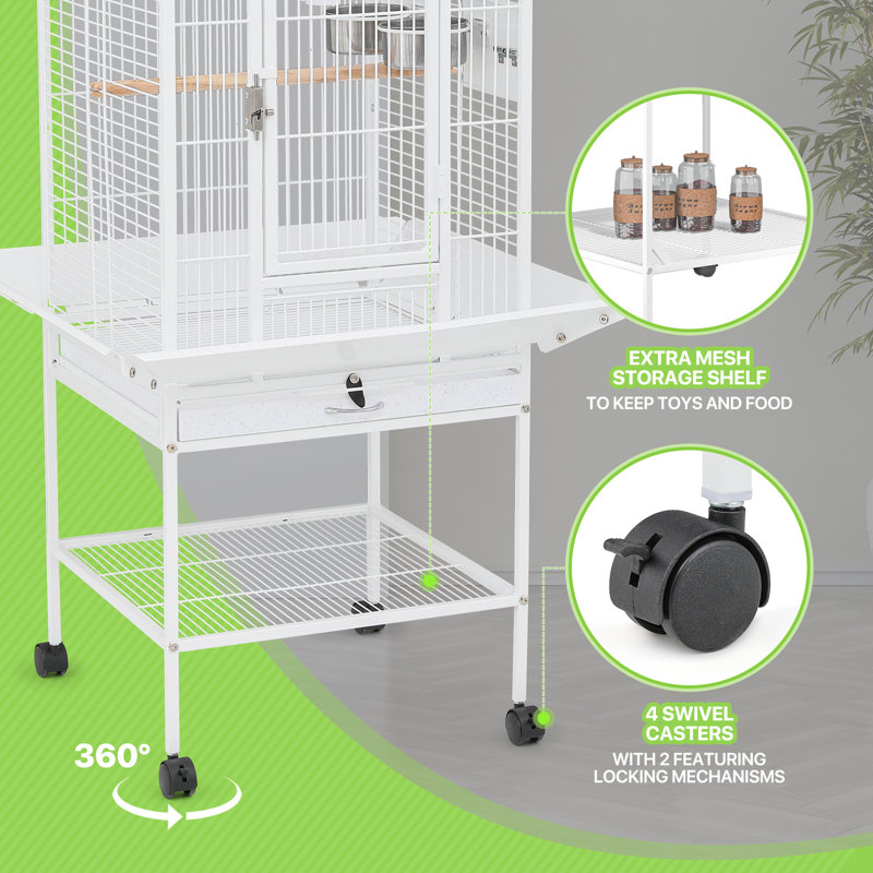 Black 61" Wrought Iron Play Top Bird Cage with Stand
