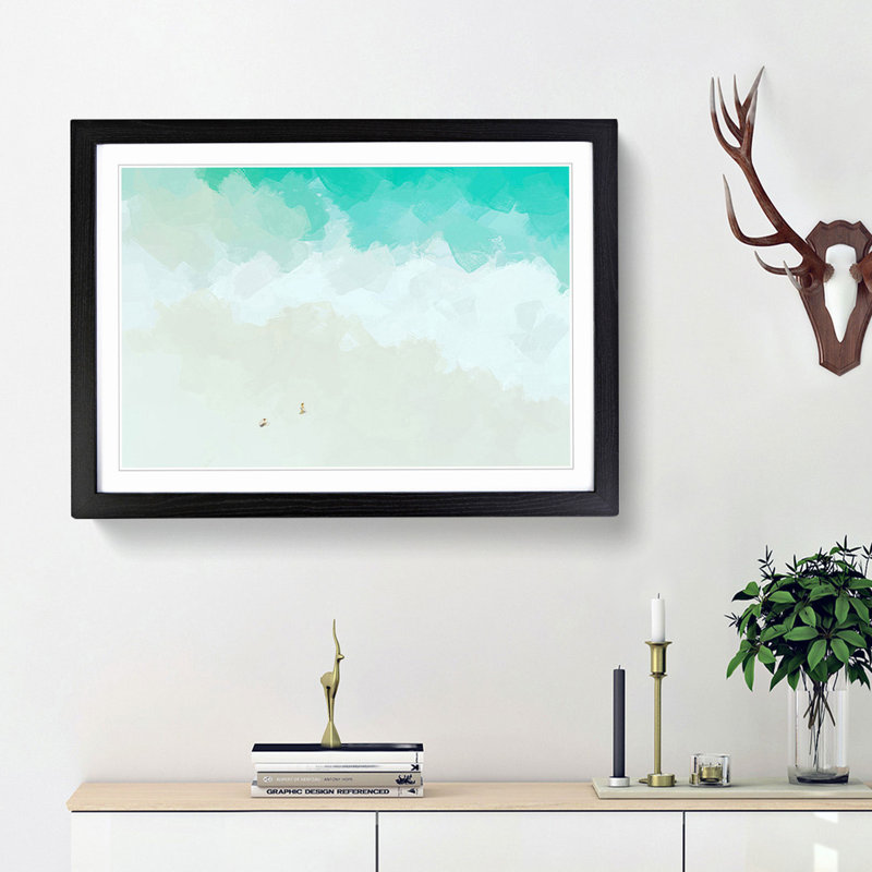 Two upon the Beach in Abstract - Picture Frame Graphic Art Print, 62cm H x 87cm W x 2cm D, Black Framed