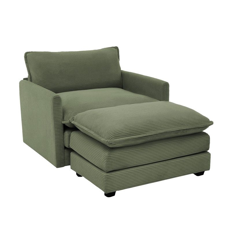 Fauteuil en velours côtelé avec repose-pieds Redenius, Velours côtelé vert avocat