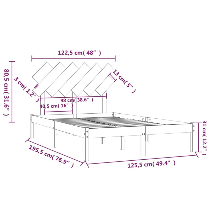 Bed Frame Solid Wood, Small Double (4'), natural