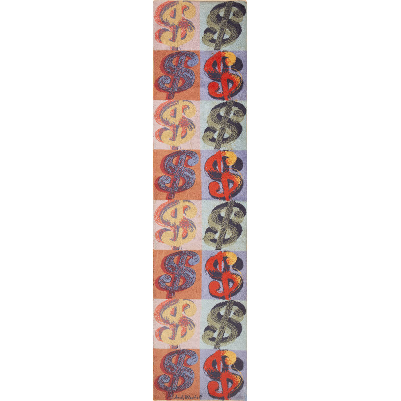 Nazmiyal Collection Andy Warhol Dollars Sign Vintage Runner Rug 2ft 7in X 11ft 2in