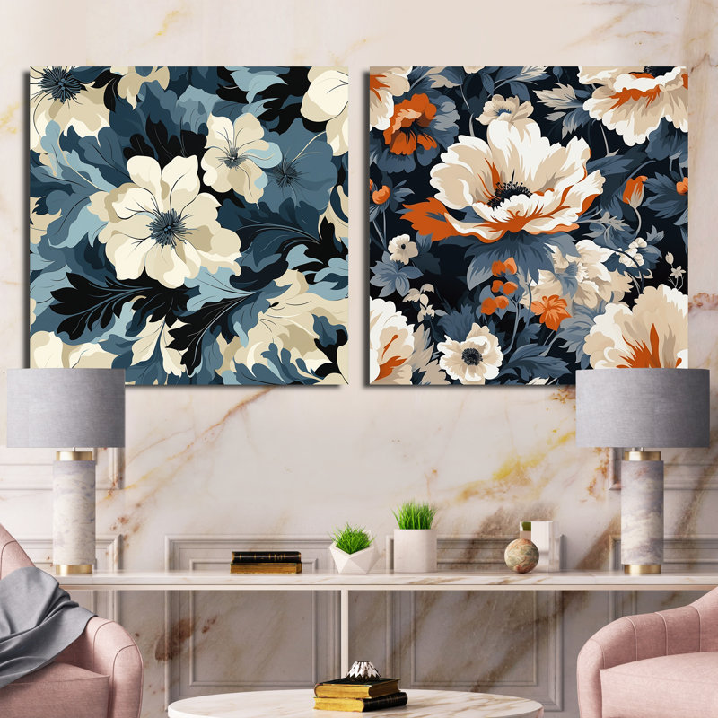 Floral Tropical Tranquility Vibes IV - Ensemble de 2 collages floraux carrés, H 16 po x l 33 po, Toile tendue