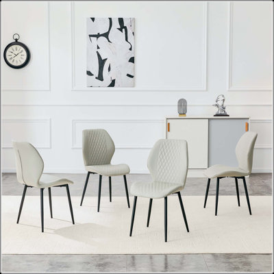 Chaise de salle à manger en polyuréthane matelassé gris clair clair - ensemble de 4
