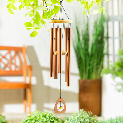 Bronze Metal Wind Chime with Amber Gem, 32in