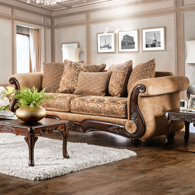 94.4" W Traditional Sofa, Tan/Gold