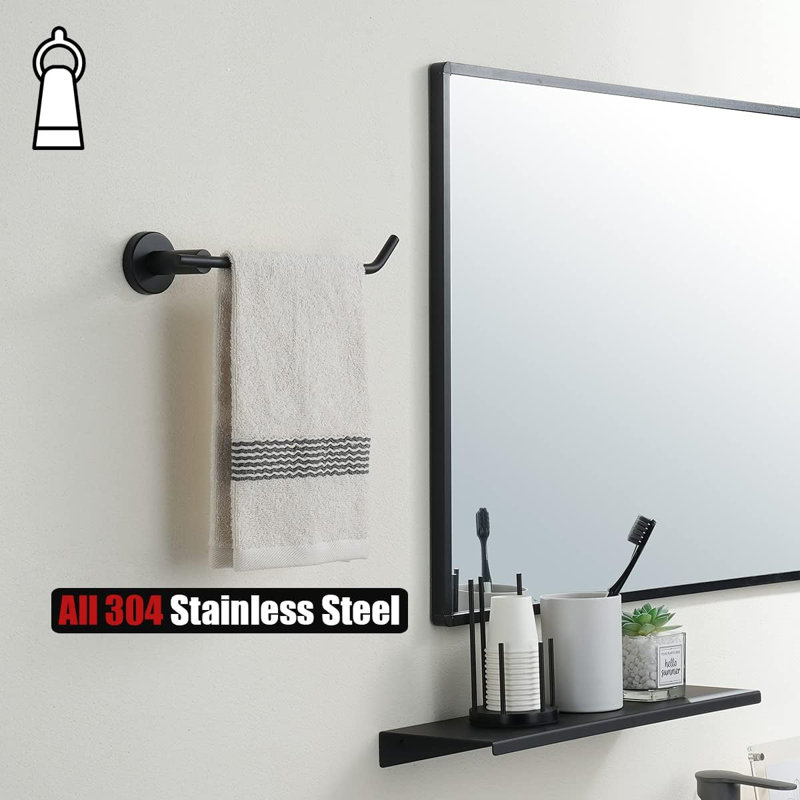 5-Piece Bathroom Hardware Set - Stainless Steel Wall Mounted Towel Bar, Hand Towel Holder, Toilet Paper Holder & 2 Hooks - Space Saving Design