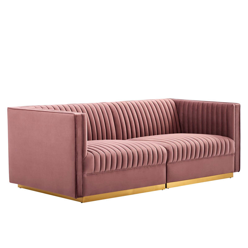 Causeuse modulaire en velours Sanguine Channel, Velours vieux rose