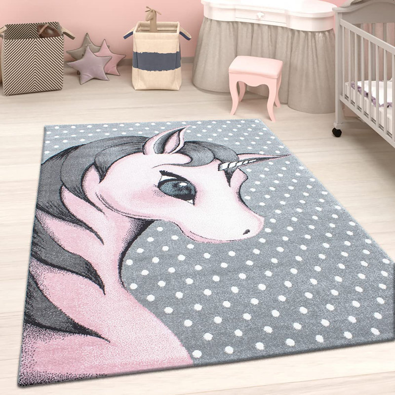 Chives Power Loom Pink/Grey Rug, Rectangle 80 x 150cm