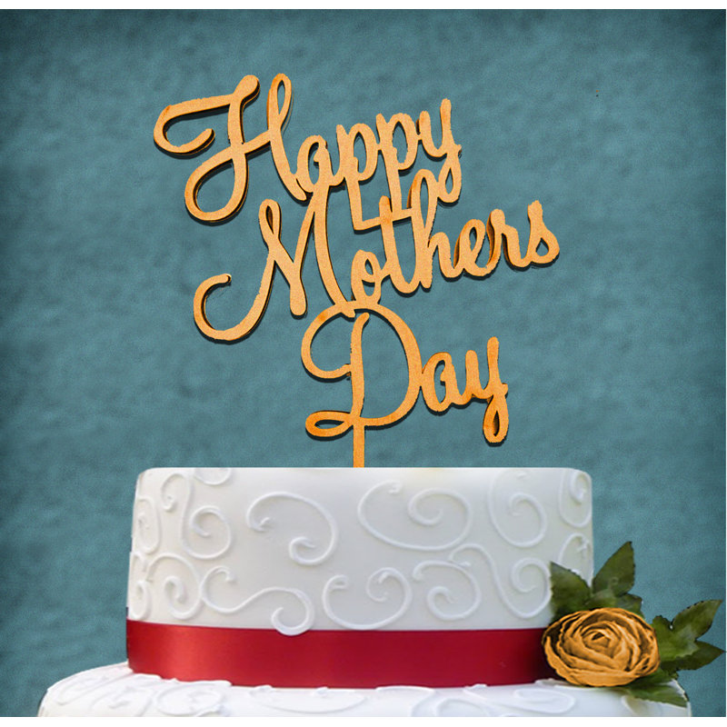 Wood Mother's Day Cake Topper, Gold Glitter