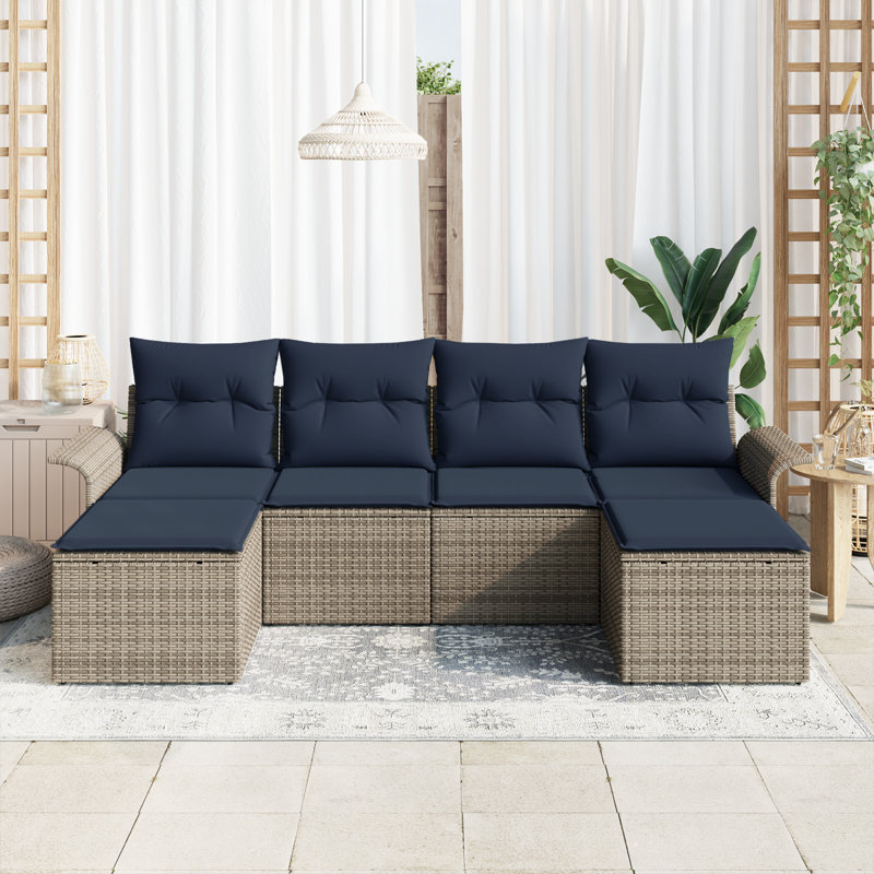 Ensemble de canapé de jardin avec coussin 6 pièces vidaXL, Structure grise / coussin bleu marine