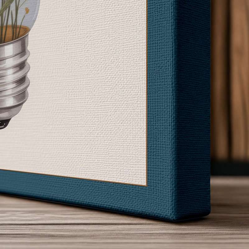 Bulb in Bloom Botanical - Wrapped Canvas, 36x24 - 91.4 x 61.0 cm, Teal Border