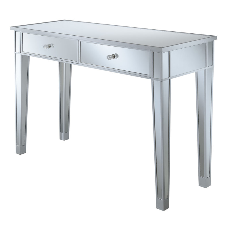 Bureau à 2 tiroirs avec miroir Wiscasset, Argent argent