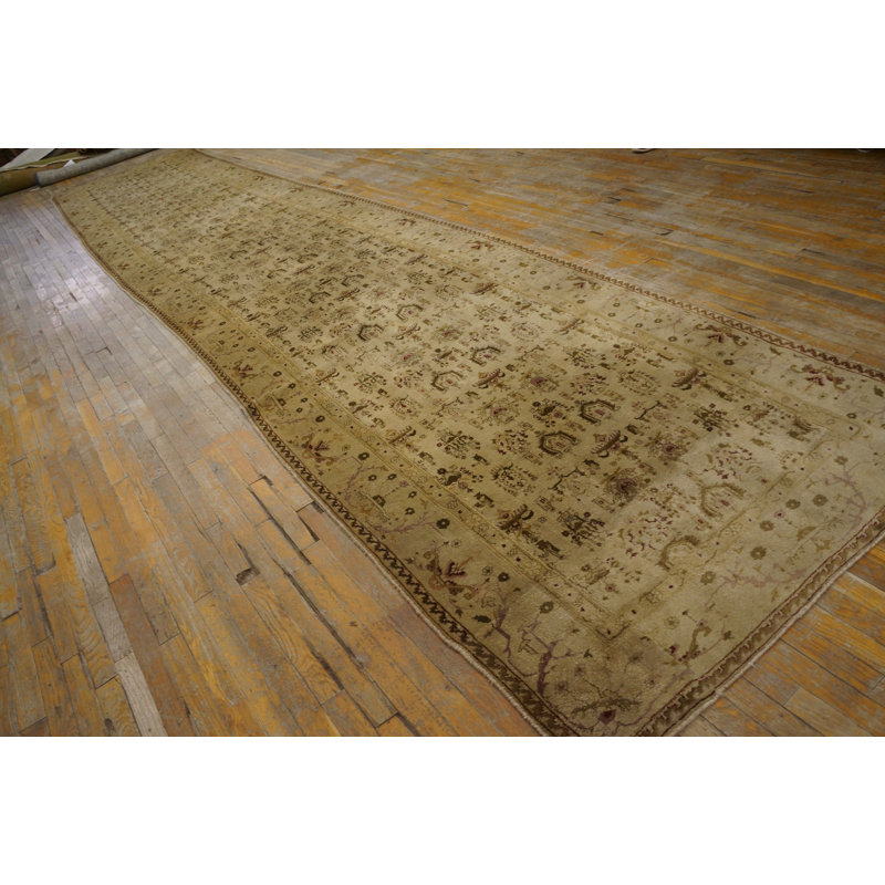 Antique Rare Light Decorative Neutral Color Extra Long Hallway Runner Agra Rug