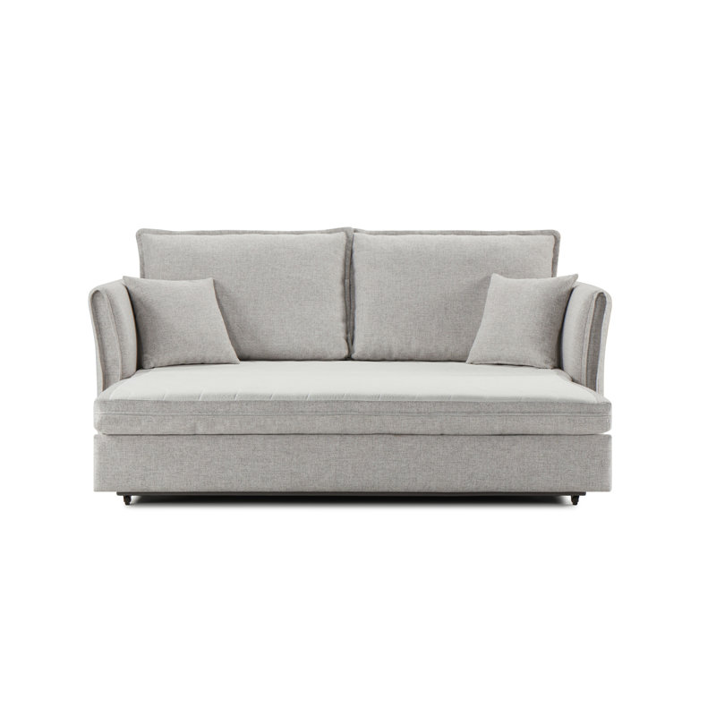 Canapé-lit modulaire en chenille gris avec rangement et 2 coussins décoratifs