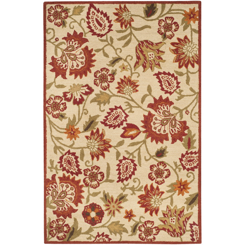 Emrick Blossom Hand Hooked Wool Floral Rug, Rectangle 5' x 8'