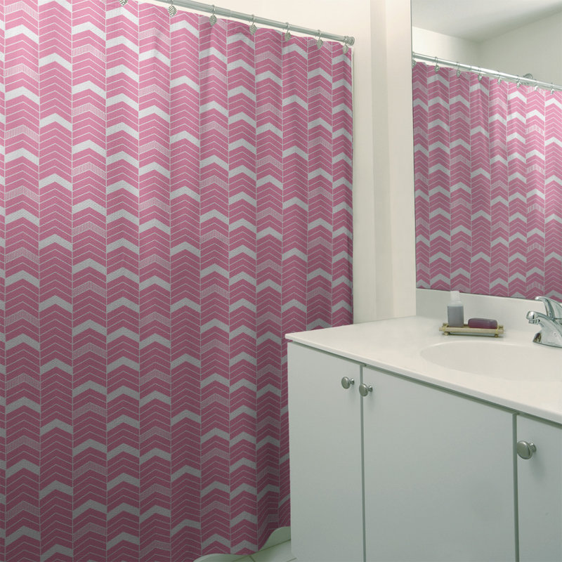 Rideau de douche simple à chevrons, Rose / blanc