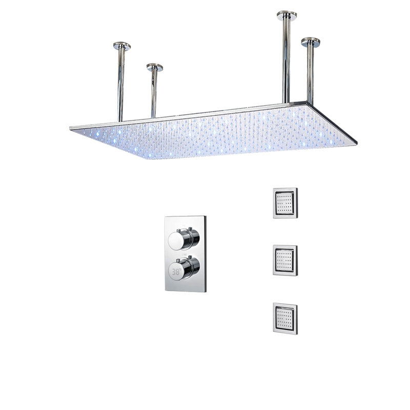 Jesi 20x40 Chrome LED Digital Ceiling Mount Rainfall Shower System Remote Controlled Luxury Spa