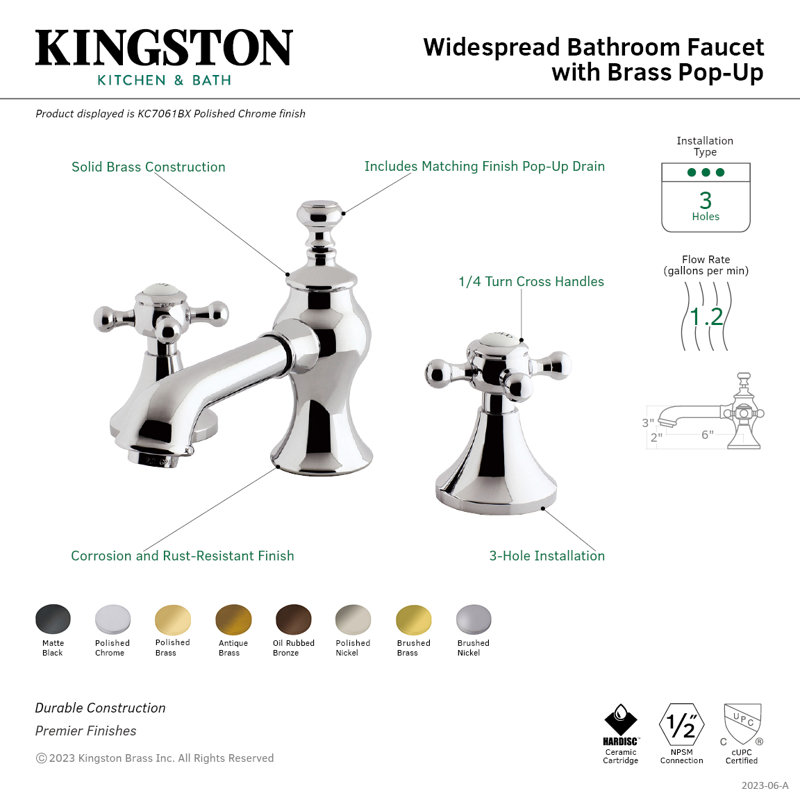 Robinet pour salle de bain espacé avec ensemble de drain bain English Country, Laiton brossé