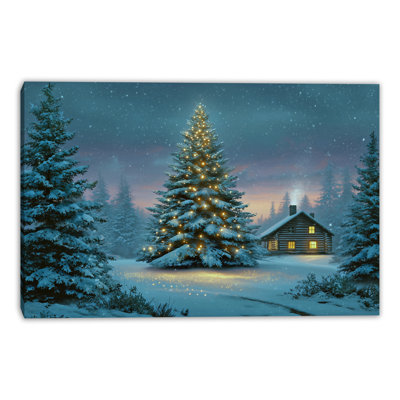 «Illuminated Christmas Tree in Snowy Forest», art mural sur toile tendue