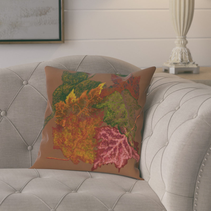 Floral Outdoor Reversible Throw Pillow, 18" H x 18" W, Brown