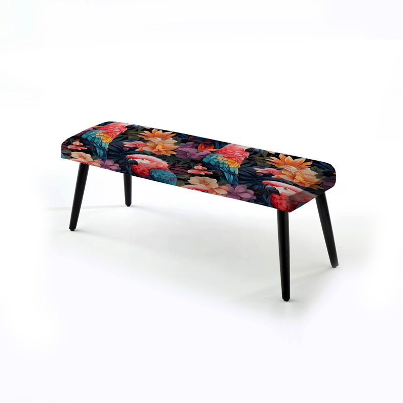 Parrot Haven - motif tropical - banc rembourré noir Tropical