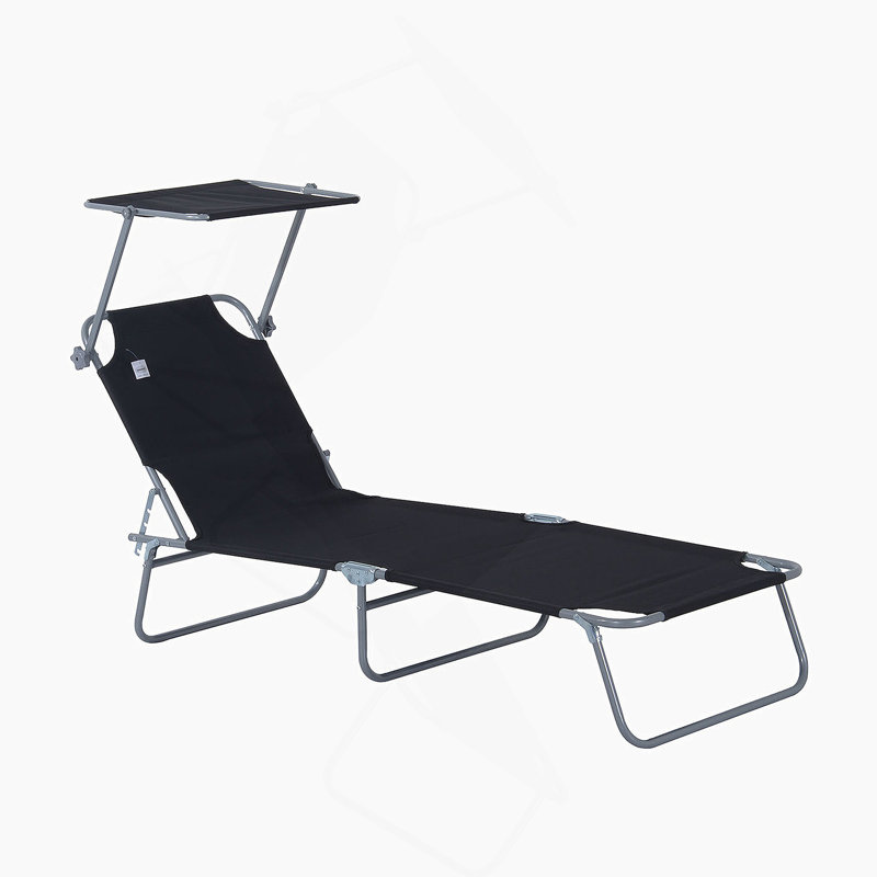 Outsunny Adjustable Folding Chaise Lounge With Sun Shade For Beach, Camping, And Backyard Relaxation