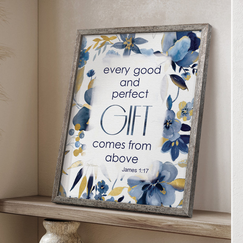 Indigo Scripture Framed Print - Solid Wood, 21" H x 17" W