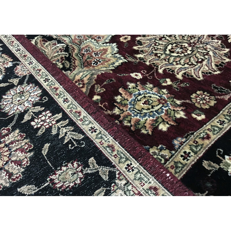 Manchuria Wool Oriental Area Rug in Wine/Black