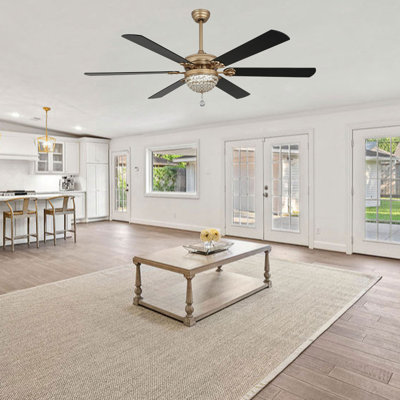 65 Inch Gorgeous Crystal Ceiling Fan With Lights And Remote, Modern 6 Speeds DC Motor Reversible Ceiling Fan For Bedroom