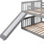 Lit superposé double gris avec glissade - Contrôle de la qualité, économie d'espace, glissade intégrée, décor de chambre à coucher esthétique, convient à deux matelas, pas de sommier tapissier, construction solide, fonctionnelle pour les petits