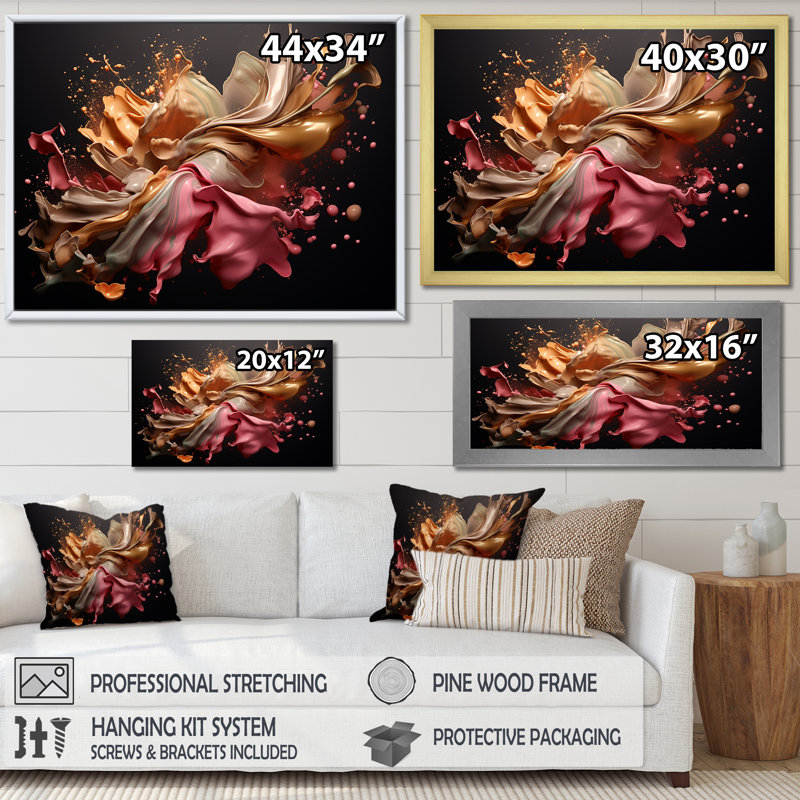 «Sudden Joy Abstract» rose et or Splash I - impression, H 24 po x l 32 po x P 1 po, Cadre doré à une seule photo